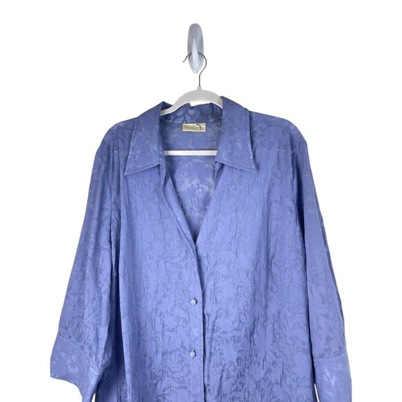 Soft Surroundings Long Tunic Button Front Floral Embossed Blue - Picture 3 of 11